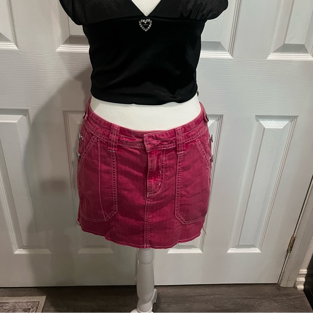 BDG Urban Outfitters Pink Denim‎ Mini Skirt Utility Contrast Stitch Y2K Medium